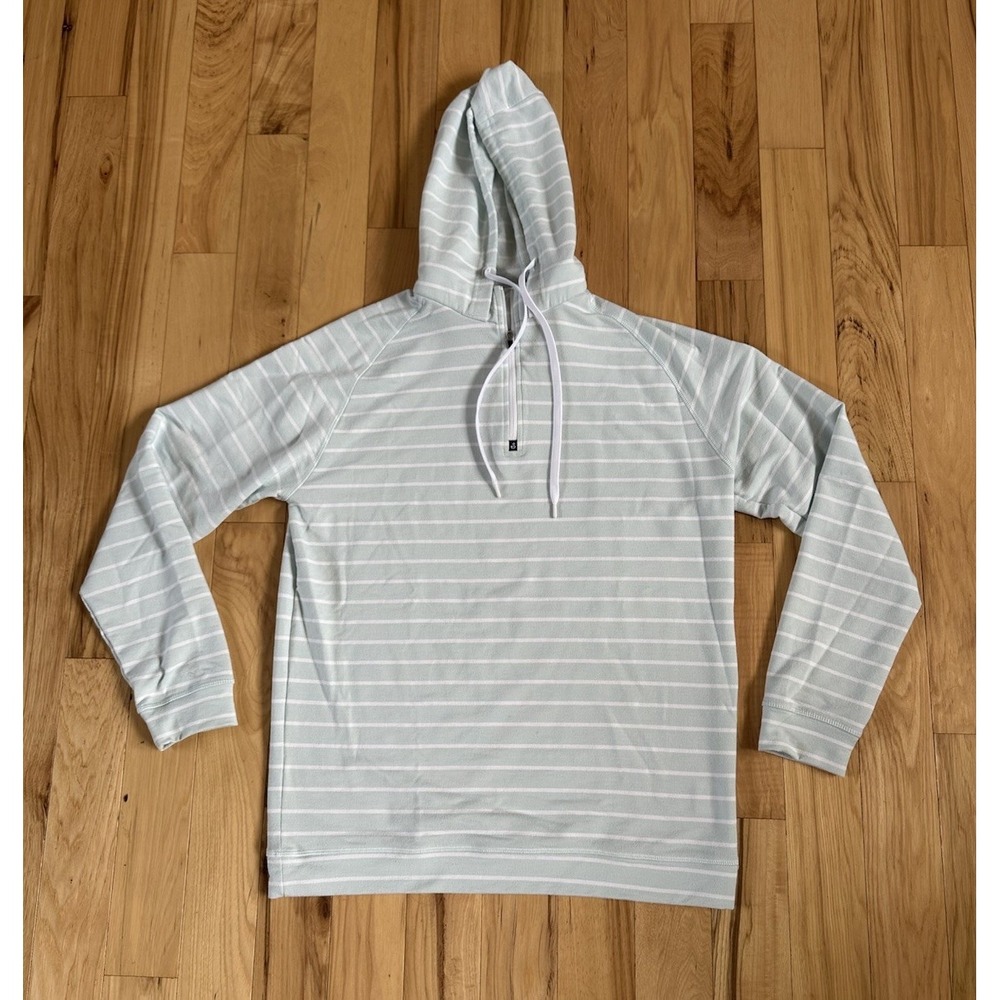 Swannies Dalton Men's 1/4 Zip Hoodie Surf Spray Striped Light Blue Green USED